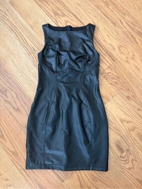 Sleek Black Faux-Leather Sheath Dress - Women